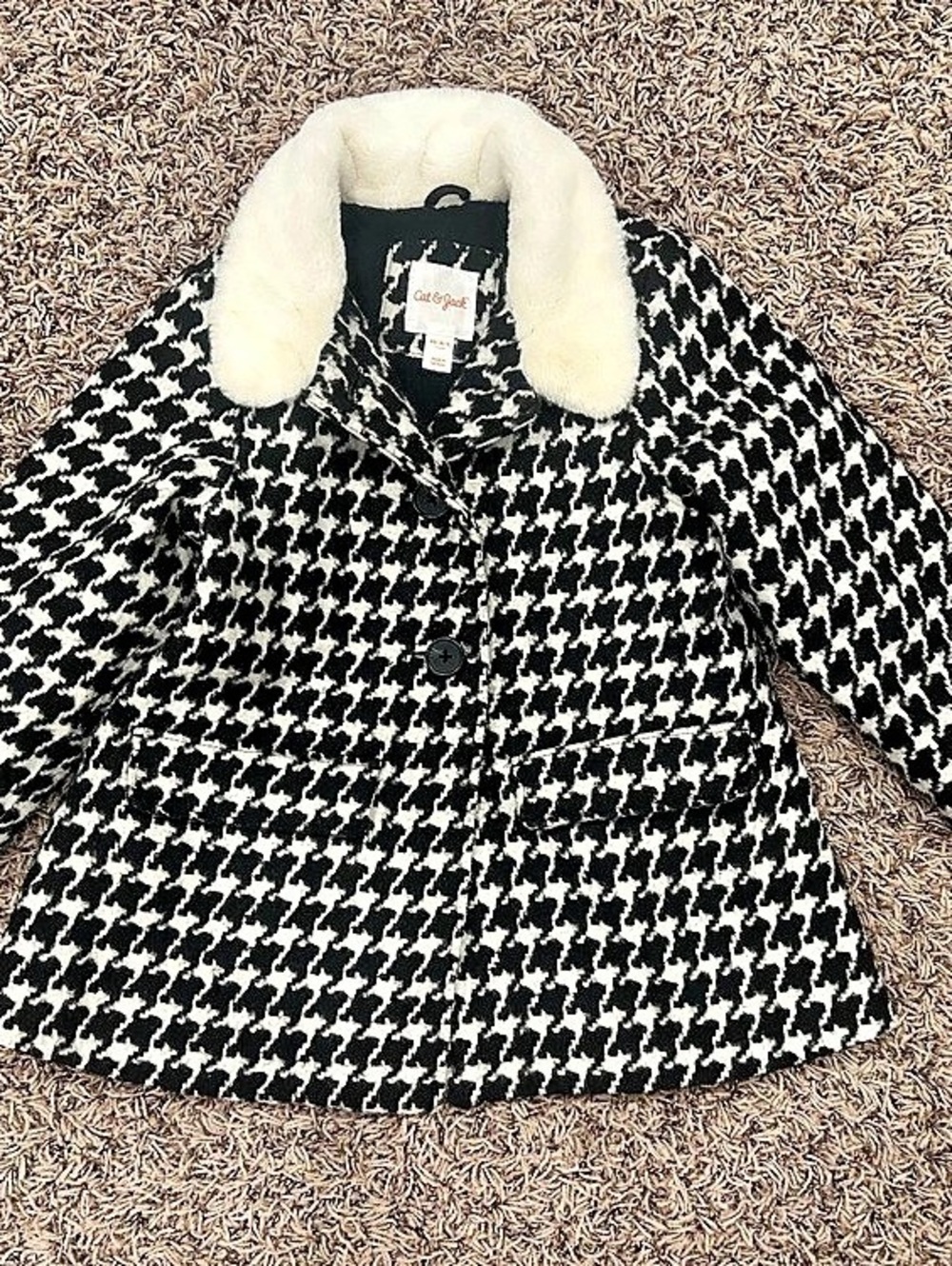 Cat & Jack Kids Houndstooth Pea Coat in Black & White Like New